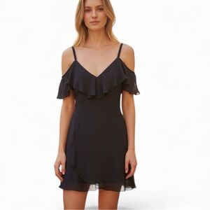 cupcakes & cashmere Navy Blue Ruffle Mini Wrap Dress 6